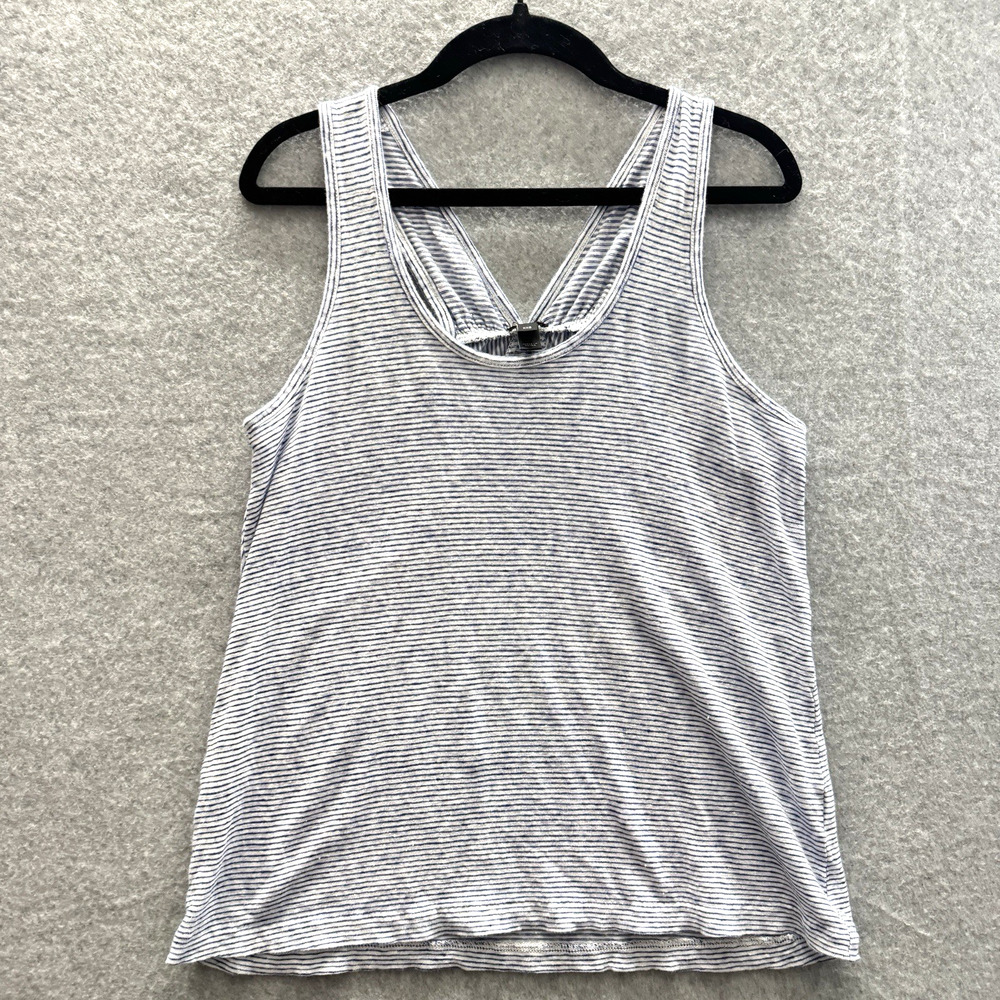 J. Crew 100% Linen Flowy Relaxed Tank Top Sz XXS Blue White Beachy Nautical Boho